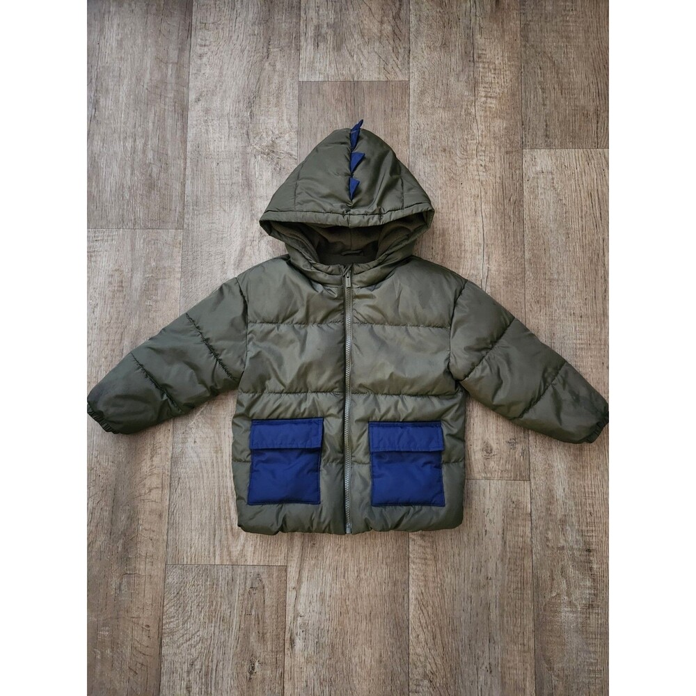 OLD NAVY 5T Green Puffer Jacket Full Zip Fleece Lined Hooded Boys Toddler